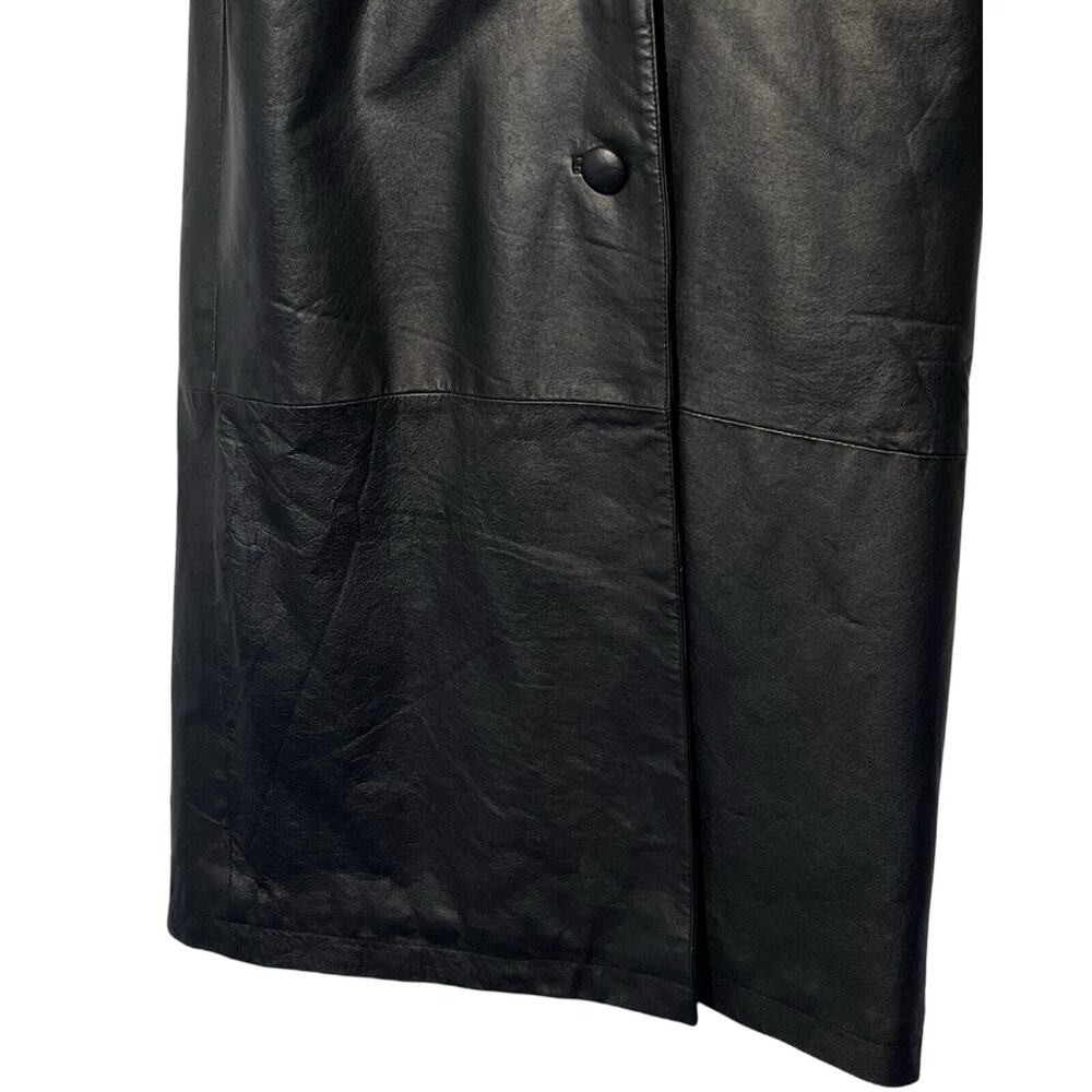 G-III Black Leather Trench Coat Womens Size M Long Maxi Jacket Button Front Vntg - Picture 7 of 14